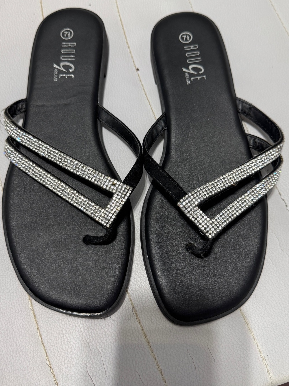Rouge Helium Black Slide Sandals with Crystal Straps